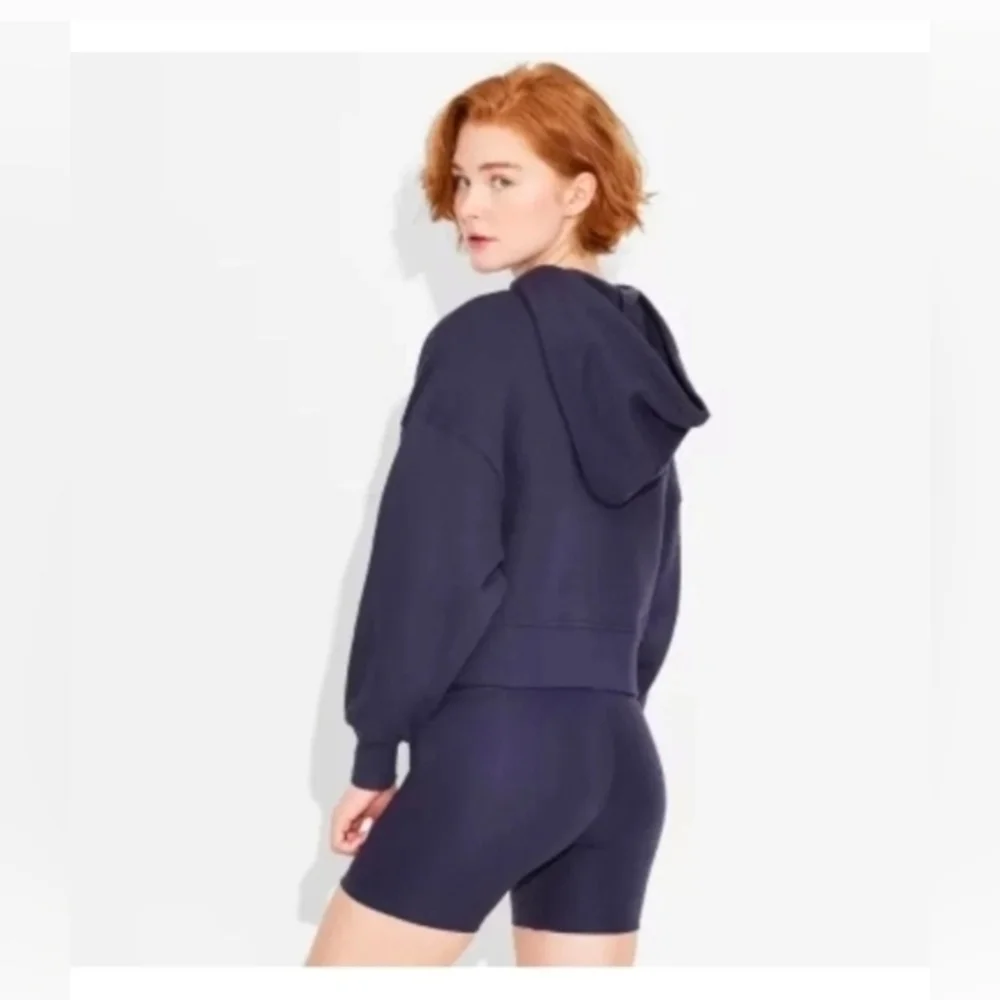 Wild Fable Women's Wedge Zip-up Relaxed Hooded Sweatshirt Navy Blue - Picture 2 of 6